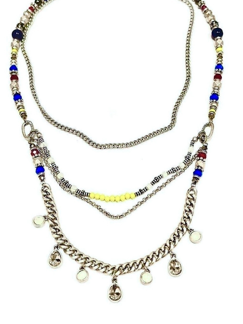 PREMIER DESIGNS Colorful Bead Layered Silver Charm Casual Necklace | NEW